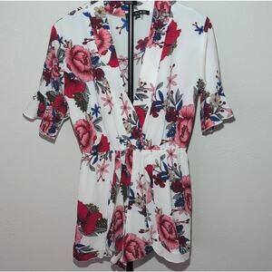 NLW Women's Floral Romper One Piece L Ruffle Flounce Sleeve Playsuit Outfit